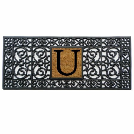 CONFIGURACION 17 x 41 in. Rubber Monogram Rectangular Doormat Black - Letter U CO3357285